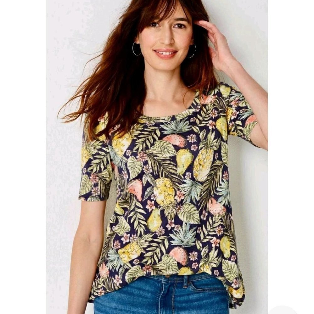 J. Jill Pima Cotton Novelty Print Elbow Sleeve Tee Size Sp - Picture 4 of 6